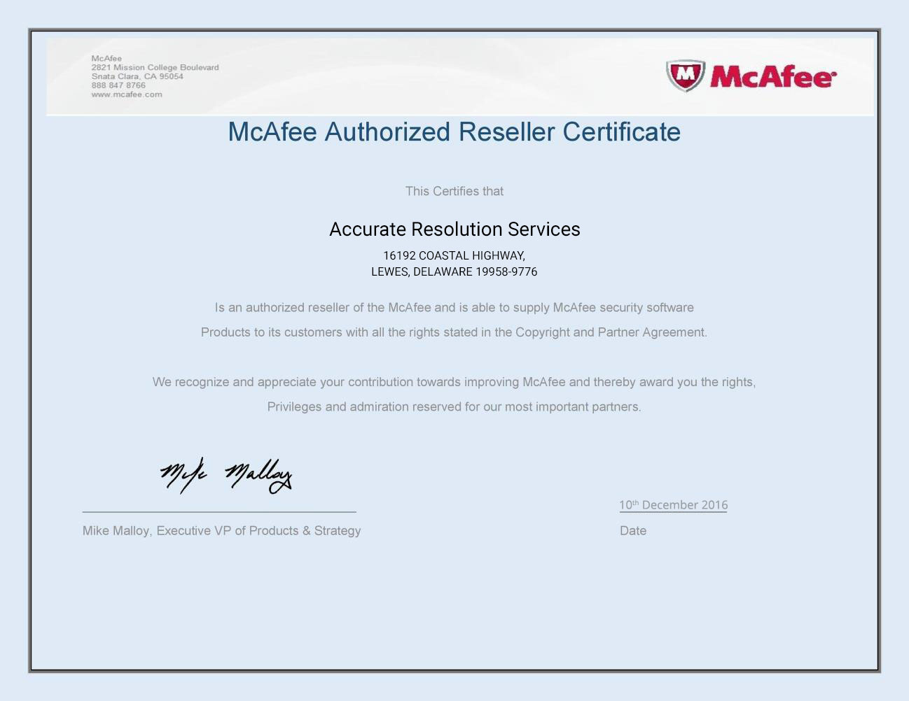 McAfee Certificate